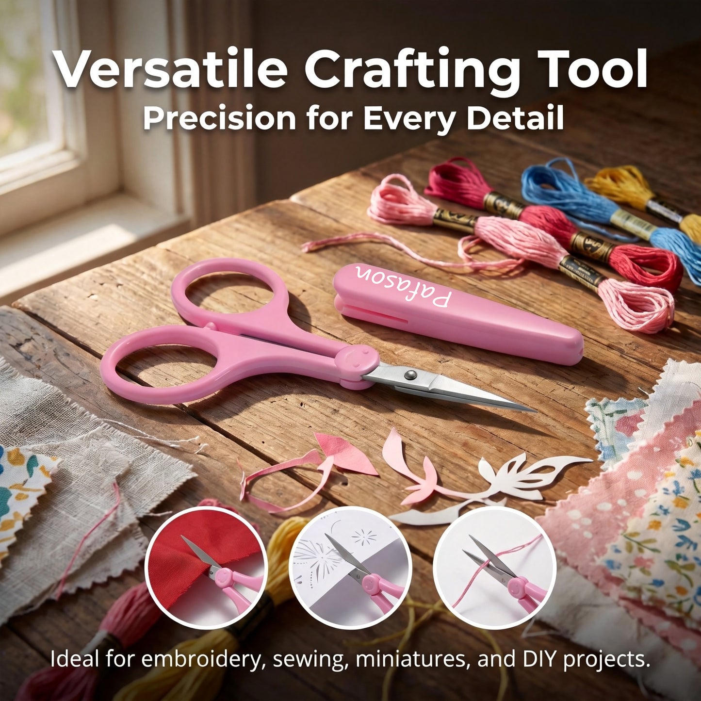 PAFASON Small Travel Craft Scissors Set Straight Curved Tip All Purpose for Scrapbooking Quilting DIY Sewing Knitting Embroidery Cross Stitch Crochet Thread Yarn Paper Detail Fabric Cutting