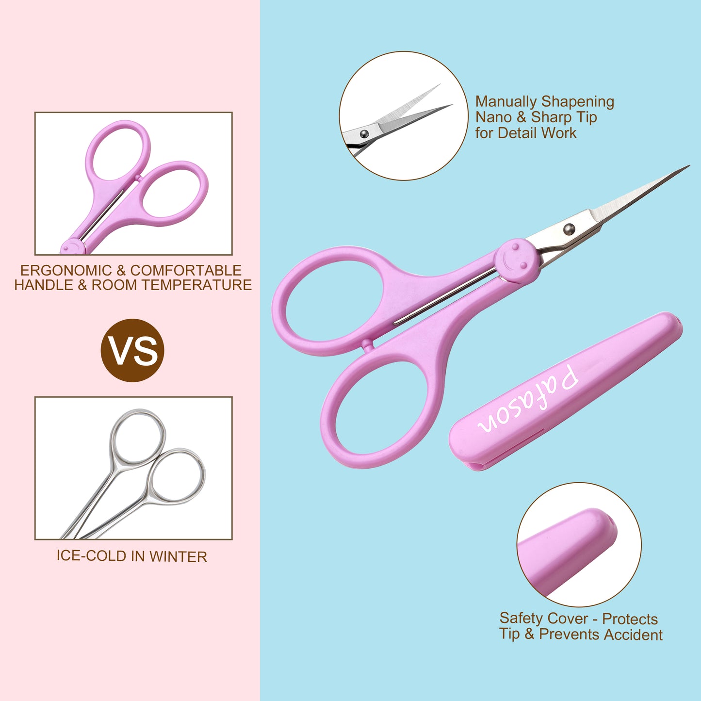 PAFASON® 4" Stainless Steel Detail Craft Scissors Set with Straight & Precise Tips & Safety Cover Ideal for Scrapbooking, Paper Cutting, Sewing, Crafting, Quilting