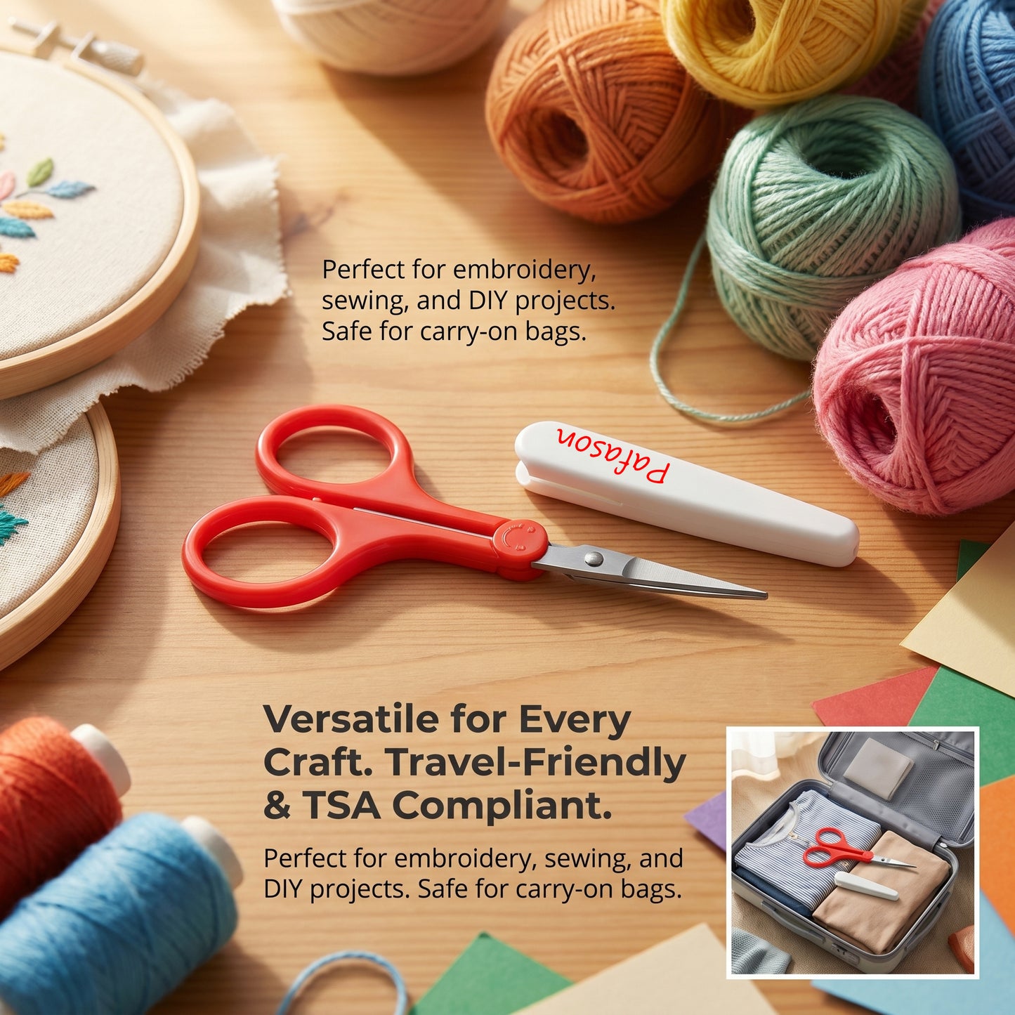 PAFASON Small Travel Craft Scissors Set Straight Curved Tip All Purpose for Scrapbooking Quilting DIY Sewing Knitting Embroidery Cross Stitch Crochet Thread Yarn Paper Detail Fabric Cutting