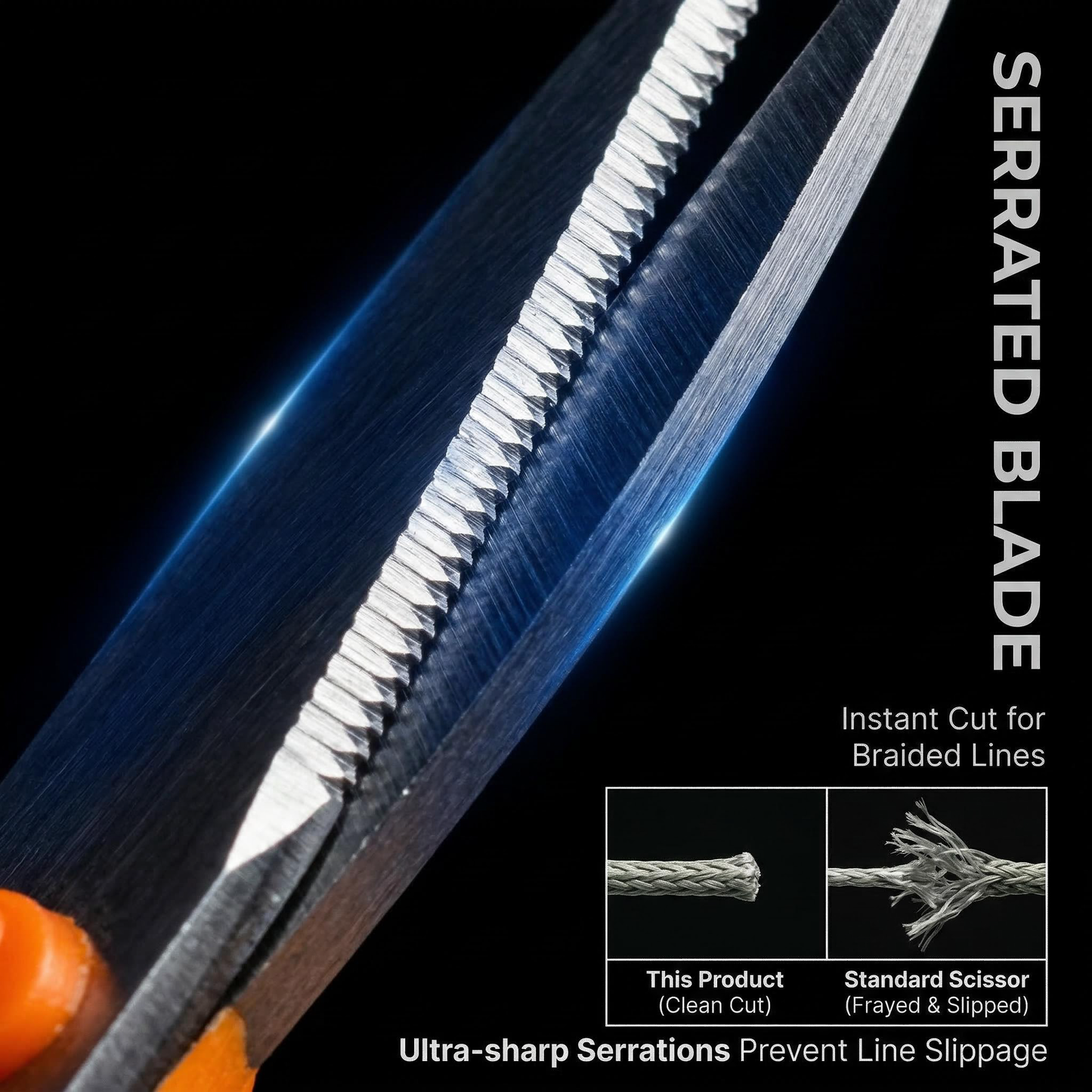 PAFASON 4.5" Fishing Scissors for Braided Line, Lanyard, Stainless Steel, Serrated Blades, Large Finger Holes, Non Slip Grip, Fishing Line Cutter, Safety Case