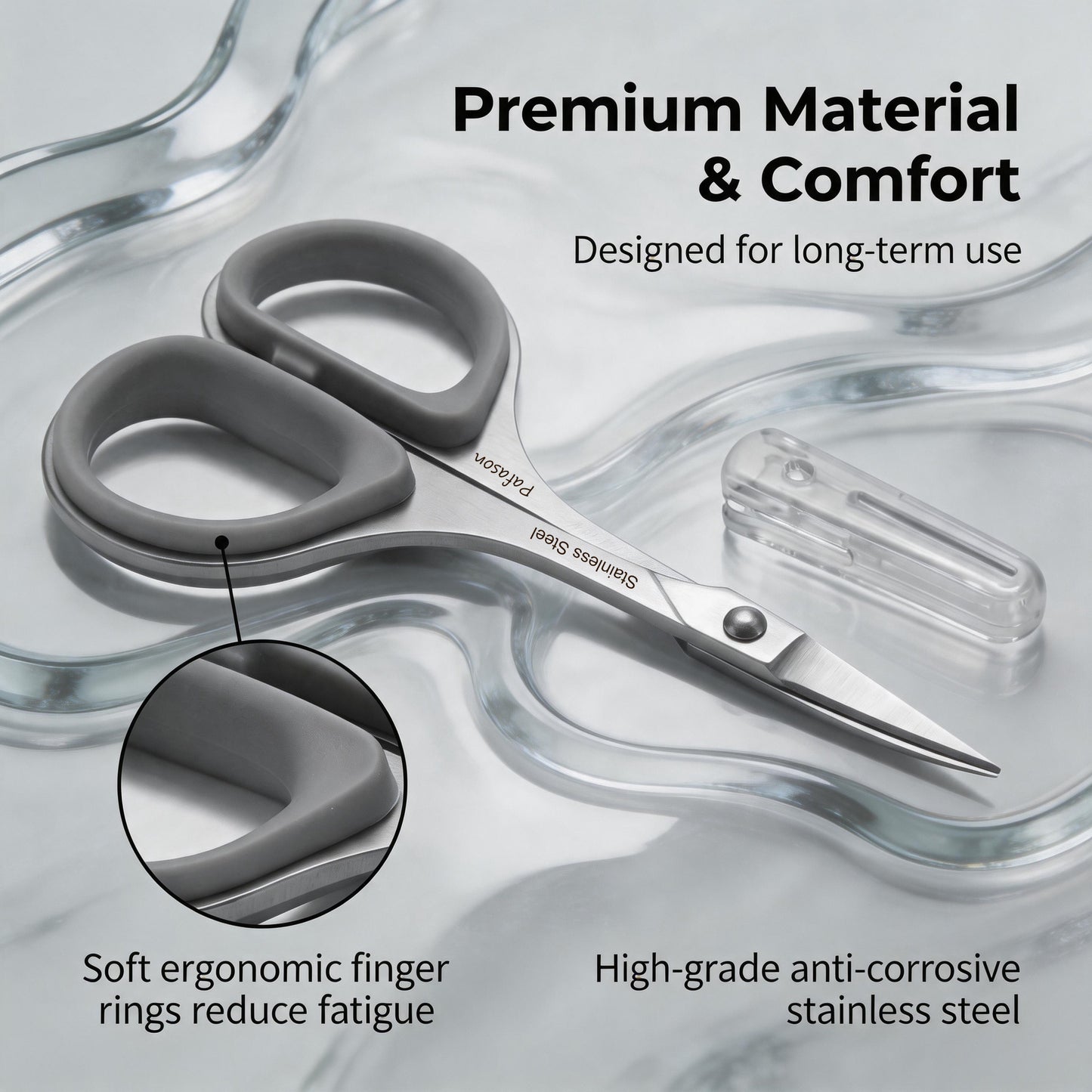 PAFASON Ultra Sharp Beard Scissors Set, High Precision Straight Curved Round Tip Mustache Facial Nose Hair Trimming Tool, Stainless Steel, Safety Case, Premium Leather Pouch