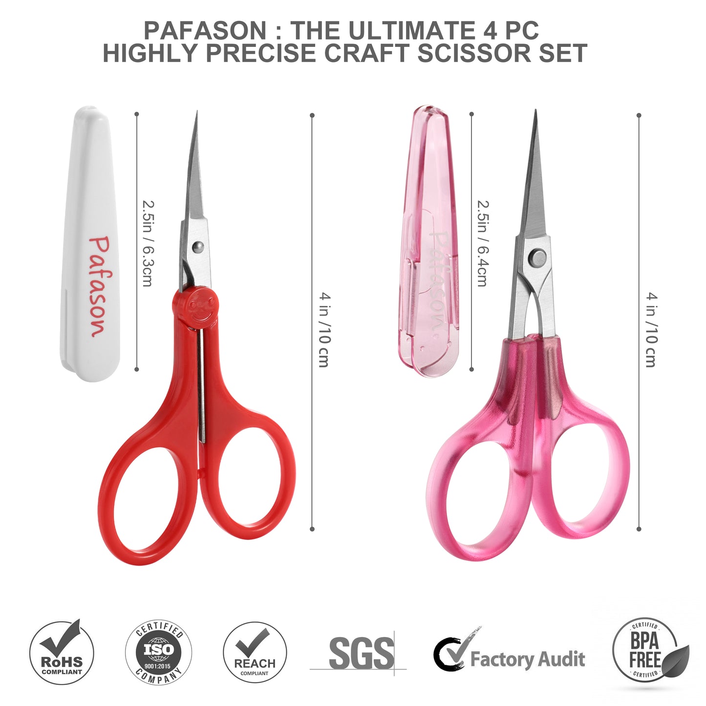 PAFASON Highly Precise Craft Scissor Set 4 PC Straight Curved for Scrapbooking Quilting DIY Sewing Knitting Embroidery Cross Stitch Crochet Thread Yarn Paper Detail Cutting Stainless Steel Safety Case