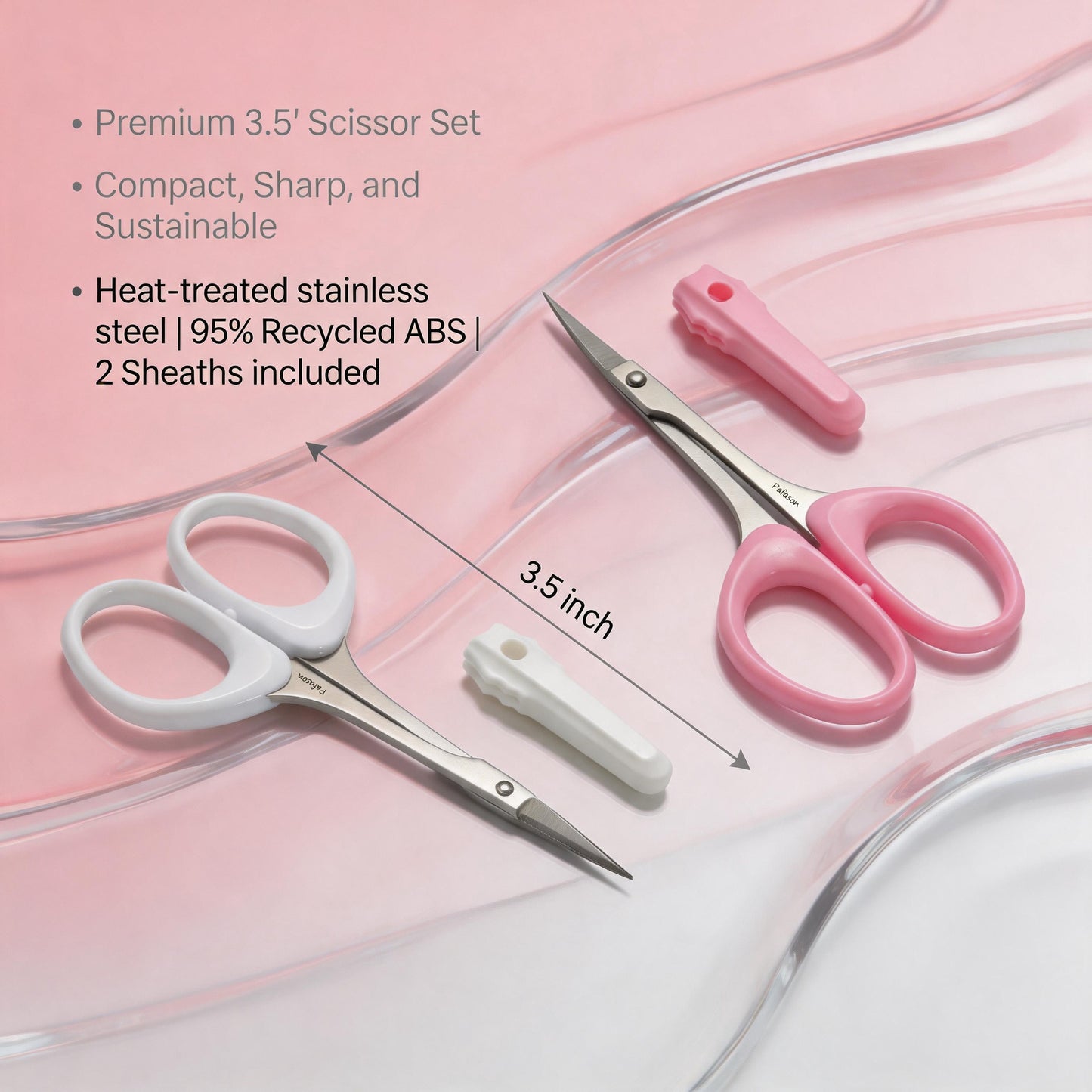 PAFASON Small High Precision Eyebrow Grooming Scissors Set, Beauty Makeup Cosmetic Tool, Curved, Straight Tip, Stainless Steel, Safety Case for Trimming Eyelash Extensions