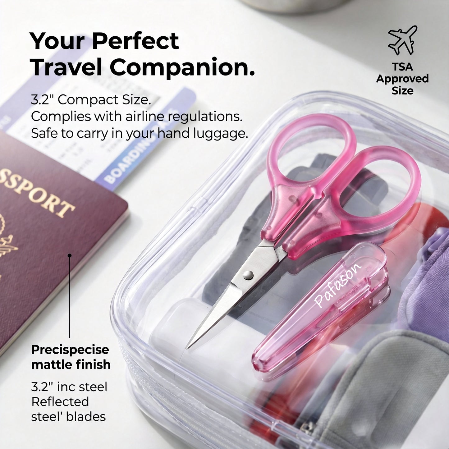 PAFASON Small Travel Craft Scissors Set Straight Curved Precision Tip All Purpose for Scrapbooking Quilting Sewing Knitting Embroidery Cross Stitch Crochet Thread Yarn Paper Detail Cutting Safety Case