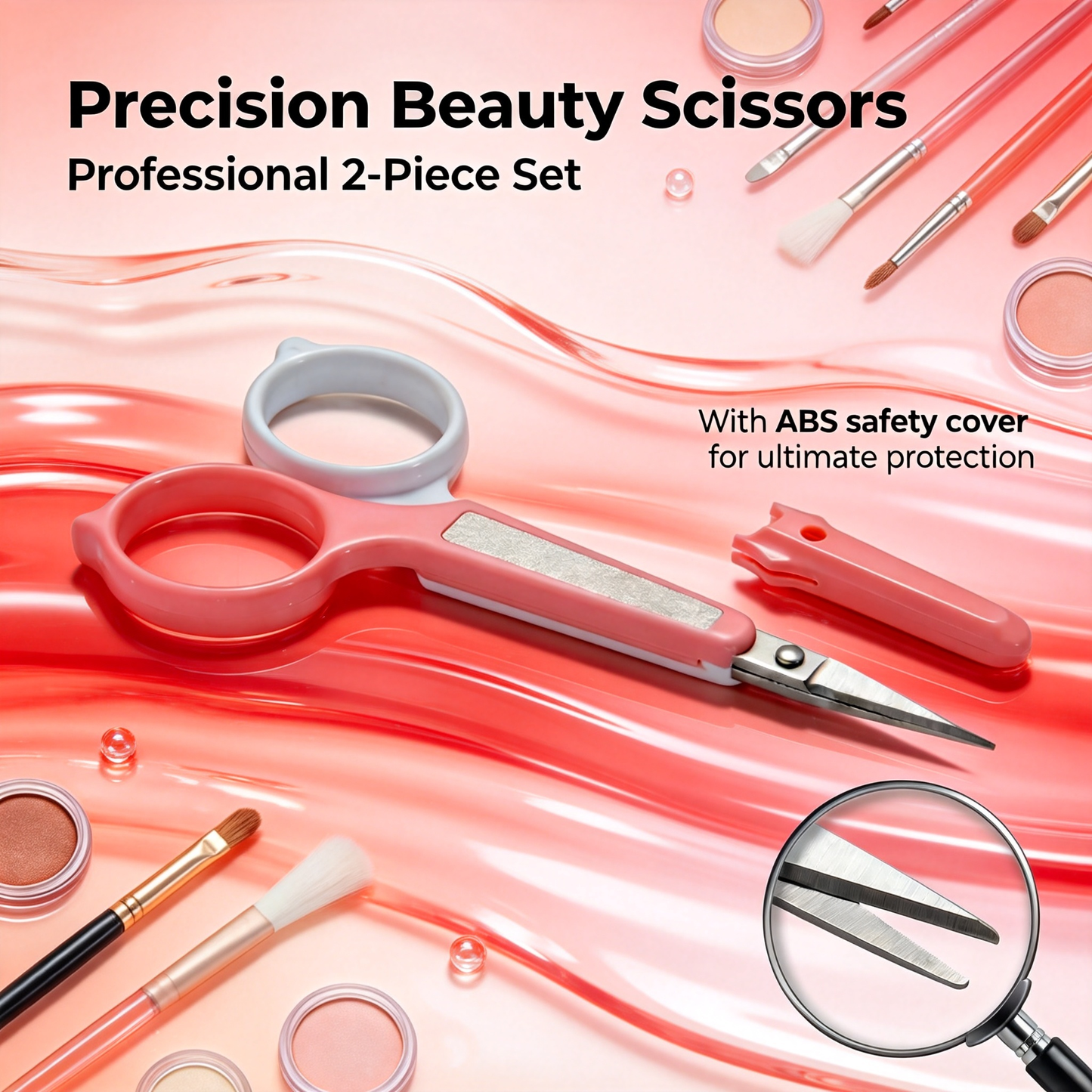 PAFASON Small High Precision Eyebrow Grooming Scissors Set, Beauty Makeup Cosmetic Tool, Curved, Straight Tip, Stainless Steel, Safety Case for Trimming Eyelash Extensions