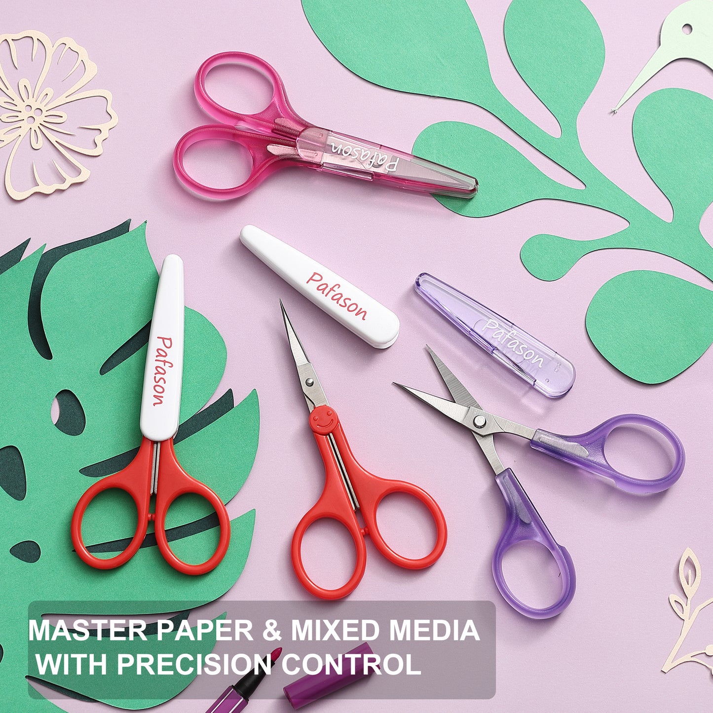 PAFASON Highly Precise Craft Scissor Set 4 PC Straight Curved for Scrapbooking Quilting DIY Sewing Knitting Embroidery Cross Stitch Crochet Thread Yarn Paper Detail Cutting Stainless Steel Safety Case