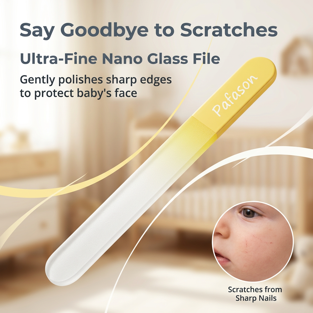 PAFASON Baby Round Tip Safety Manicure Nail Scissors and Baby Glass Nail File Set, Stainless Steel, Czech Float Glass, Ideal for Infant, Newborns, Babies Toddlers
