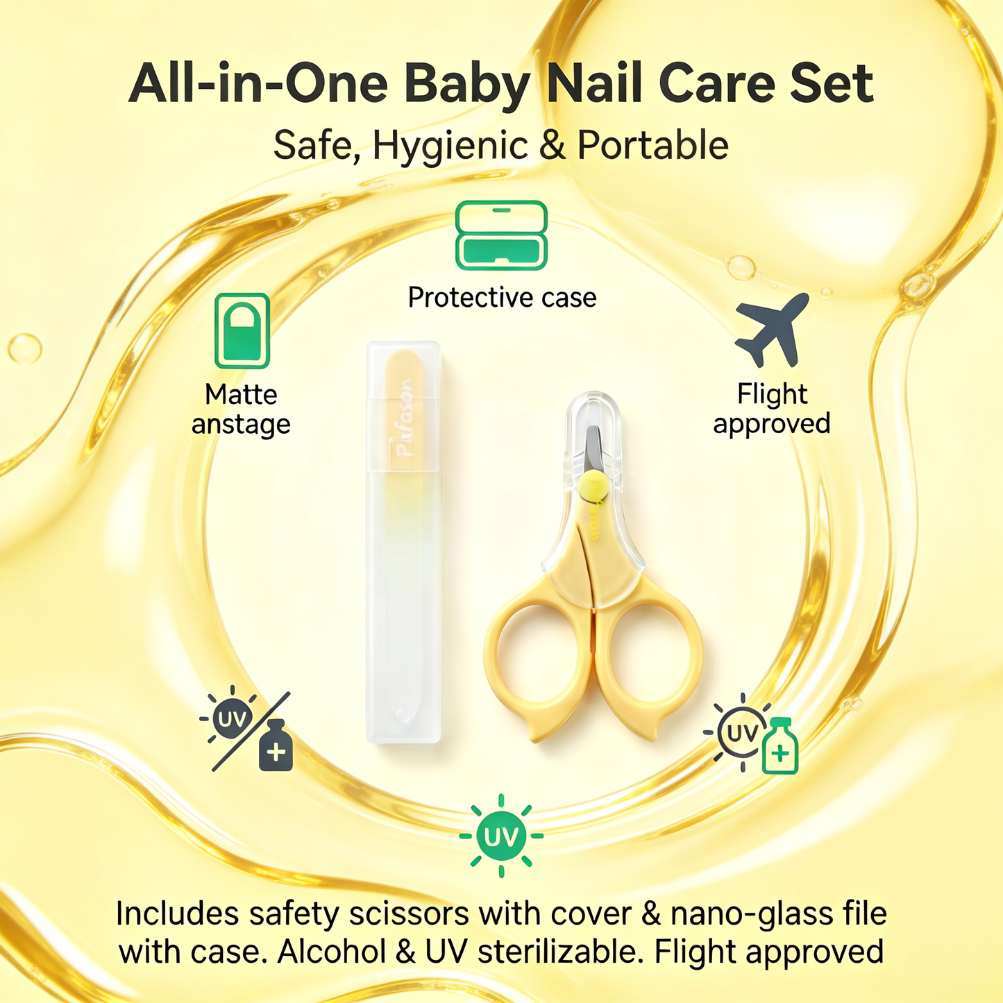 PAFASON Baby Round Tip Safety Manicure Nail Scissors and Baby Glass Nail File Set, Stainless Steel, Czech Float Glass, Ideal for Infant, Newborns, Babies Toddlers