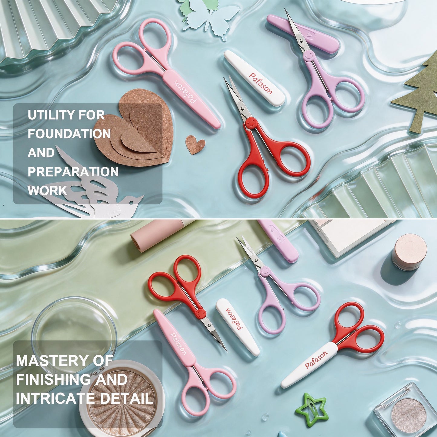 PAFASON Small Travel Craft Scissors Set Straight Curved Tip All Purpose for Scrapbooking Quilting DIY Sewing Knitting Embroidery Cross Stitch Crochet Thread Yarn Paper Detail Fabric Cutting