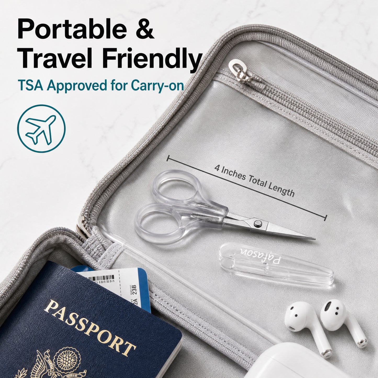 PAFASON Small Travel Sewing Embroidery Scissors Set Curve Straight Tip Stainless Steel for Quilting Knitting Crafting Cross Stitch Crochet Thread Yarn Paper Detail Cutting Safety Case