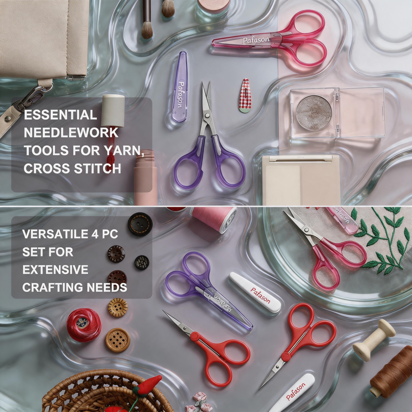 PAFASON Small Craft Scissors Set Straight Precision Fine Tip All Purpose for Scrapbooking Quilting Sewing Knitting Embroidery Cross Stitch Crochet Thread Yarn Paper Fabric Detail Cutting, Safety Case