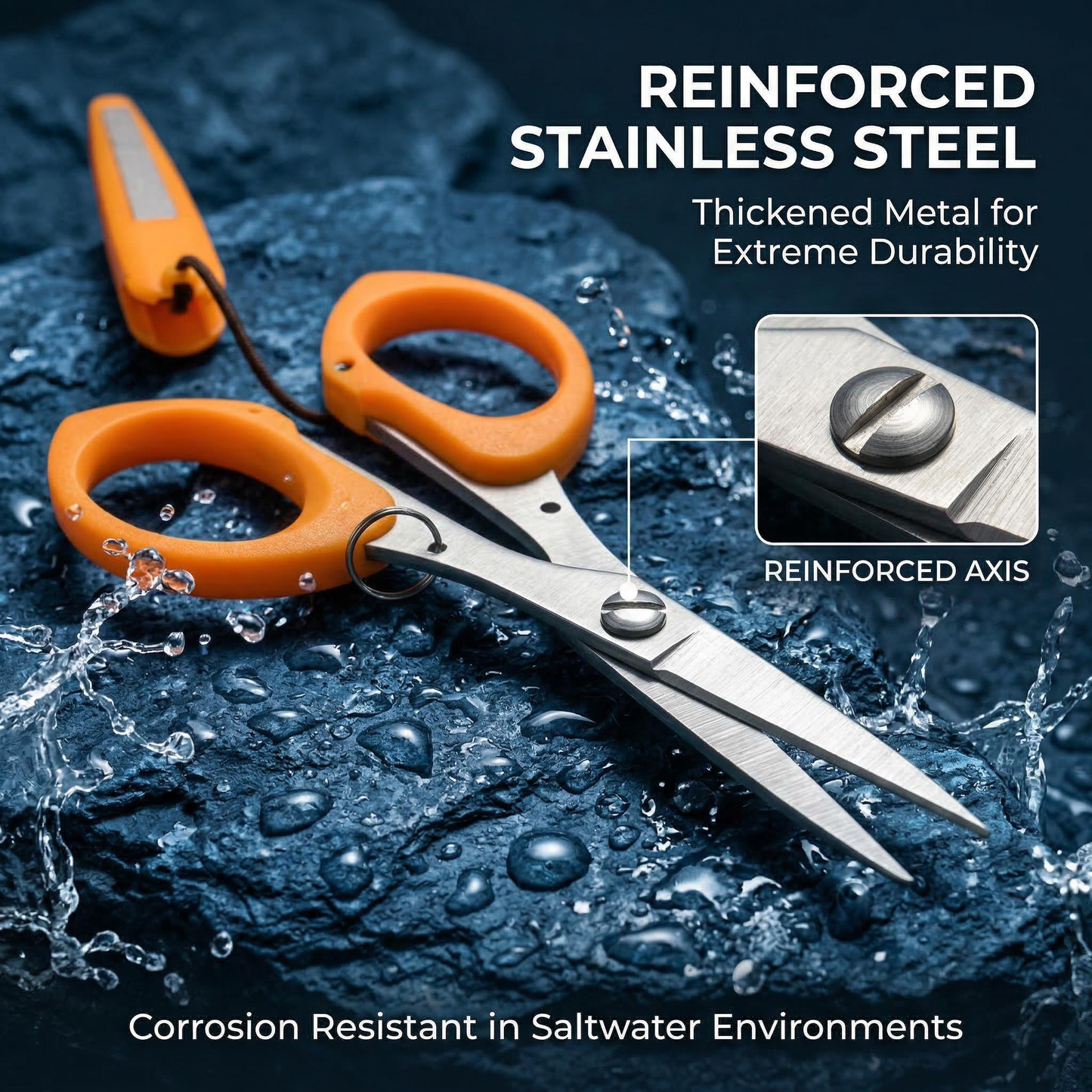 PAFASON 4.5" Fishing Scissors for Braided Line, Lanyard, Stainless Steel, Serrated Blades, Large Finger Holes, Non Slip Grip, Fishing Line Cutter, Safety Case