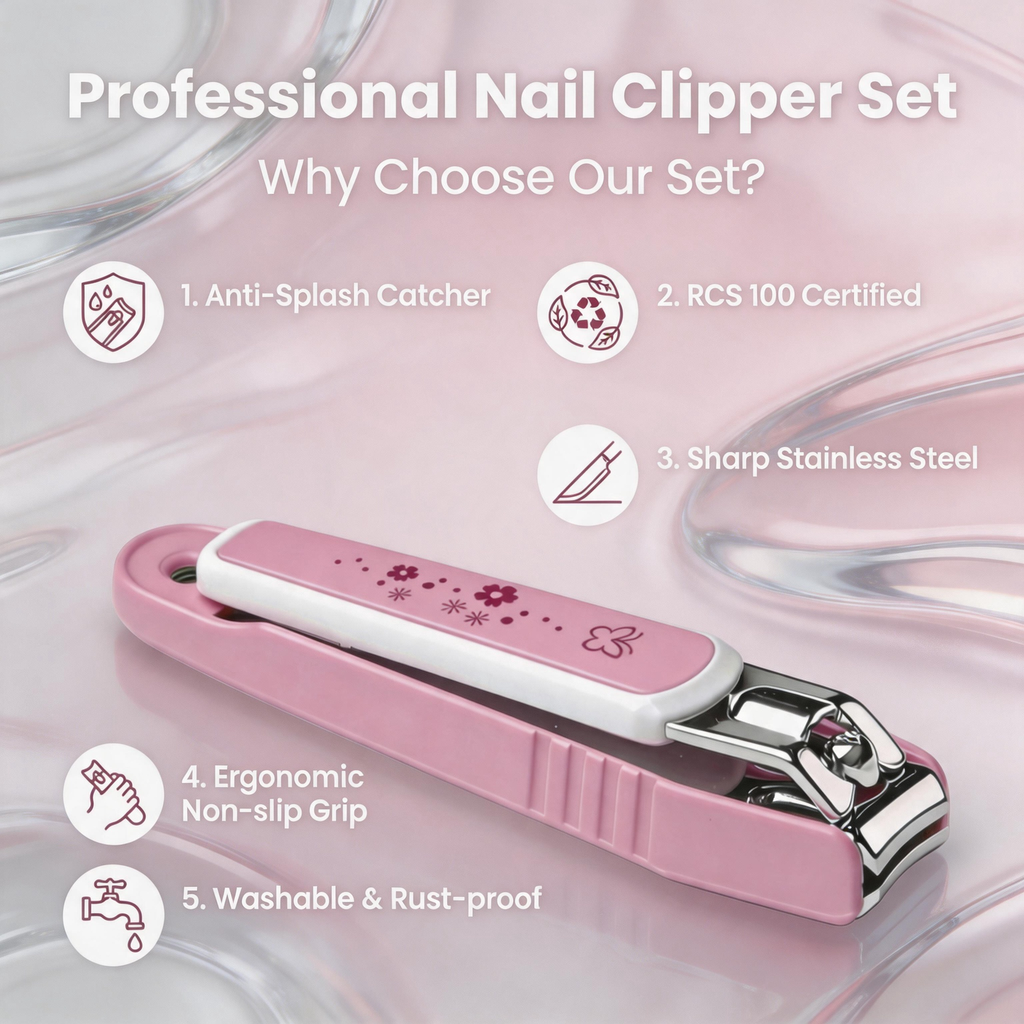 PAFASON Nail Clipper Set Curved Blade Fingernail and Toenail Cutter  Stainless Steel Rust-proof Ergonomic Design Sturdy Anti Splash Nail Catcher Built-in Nail Files for Men and Women