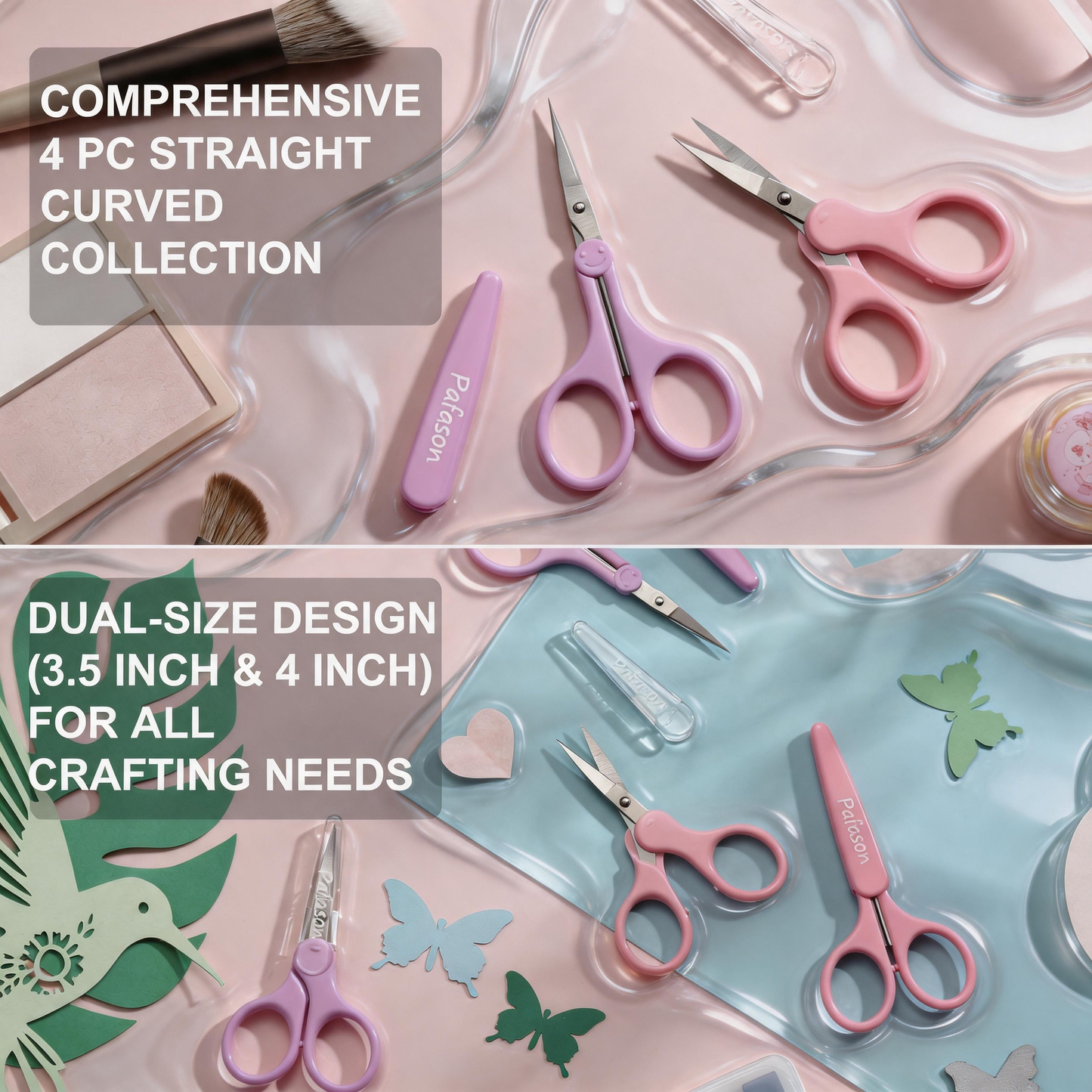 PAFASON Small Travel Craft Scissors Set Straight Curved Tip All Purpose for Scrapbooking Quilting DIY Sewing Knitting Embroidery Cross Stitch Crochet Thread Yarn Paper Detail Fabric Cutting