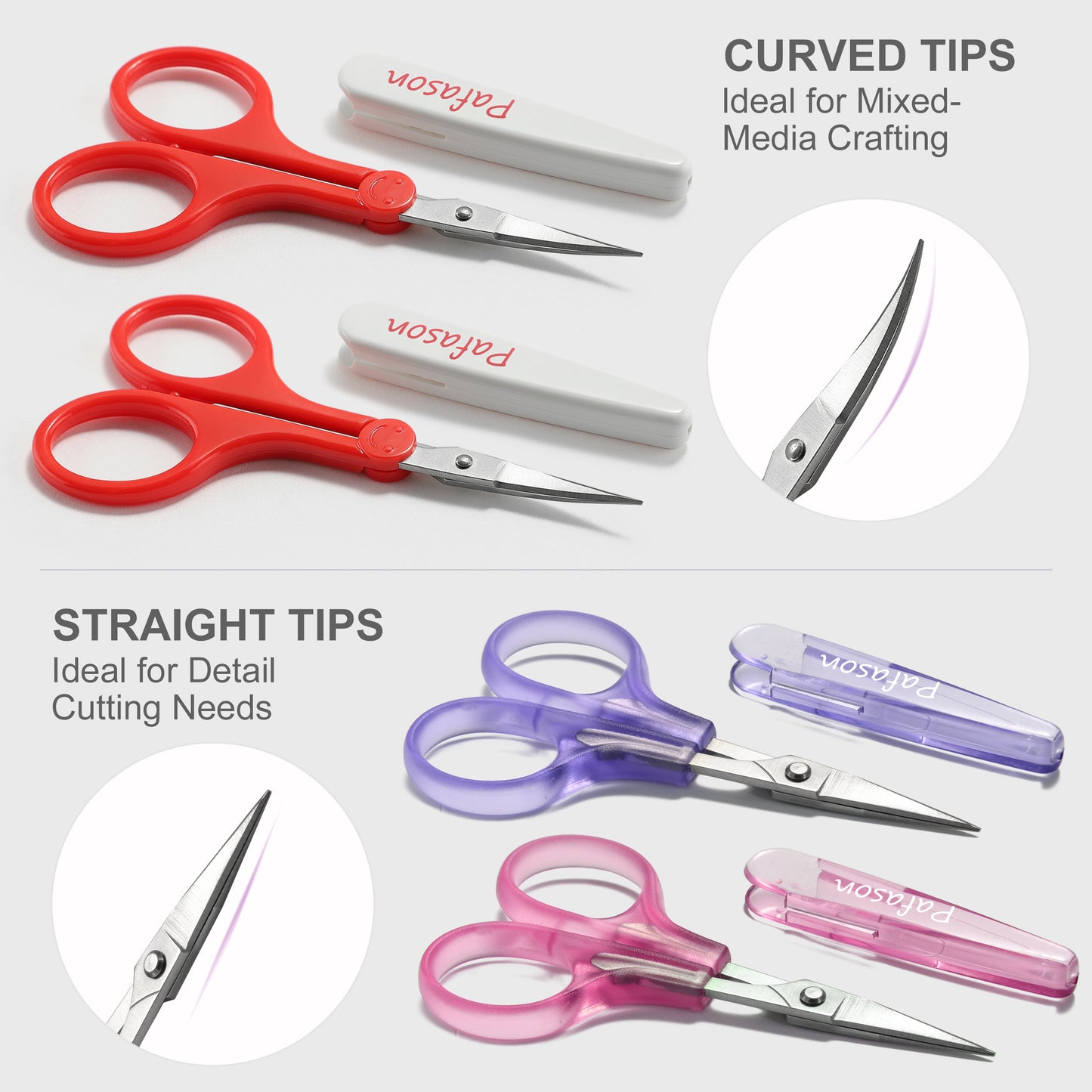 PAFASON Highly Precise Craft Scissor Set 4 PC Straight Curved for Scrapbooking Quilting DIY Sewing Knitting Embroidery Cross Stitch Crochet Thread Yarn Paper Detail Cutting Stainless Steel Safety Case