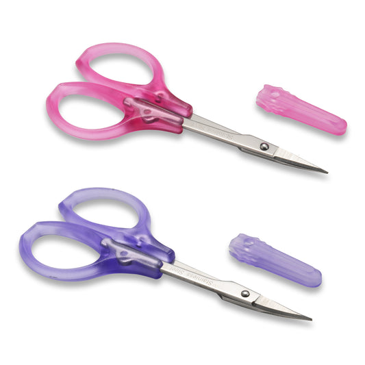 PAFASON Stainless Steel Curved and Straight Eyebrow Grooming Scissor Set with Safety Cover for Trimming Shaping Eyelash Extensions Eyebrow