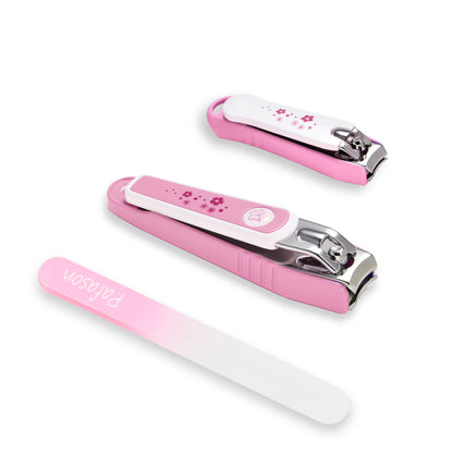 PAFASON Ultra Sharp Nail Clipper Set with Glass Nail File, Fingernail and Toenail Trimmer Cutter, Stainless Steel, Curved Blade, Sturdy, Nail Catcher, for Men and Women