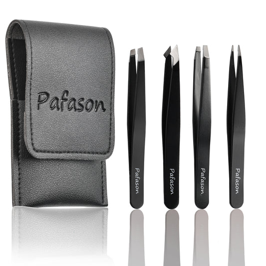 PAFASON® Eyebrow Tweezers Set with Premium PU Leather Travel Case-Professional Stainless Steel & High Precision Tweezer Kit for Eyebrow Facial Hair Removal Ingrown Hair Splinter Eyelash for Women & Men